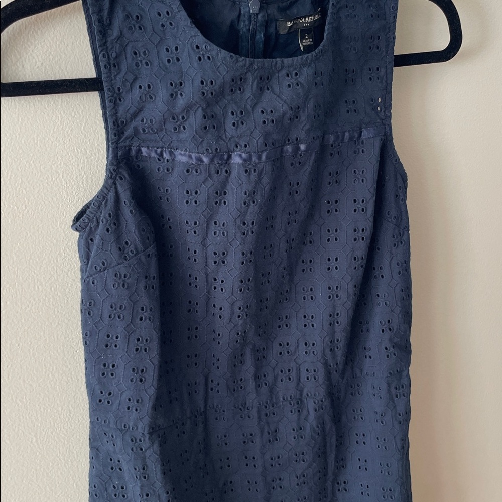 Banana Republic Navy Sleeveless Navy Blue Eyelet Mini Dress - Picture 3 of 6